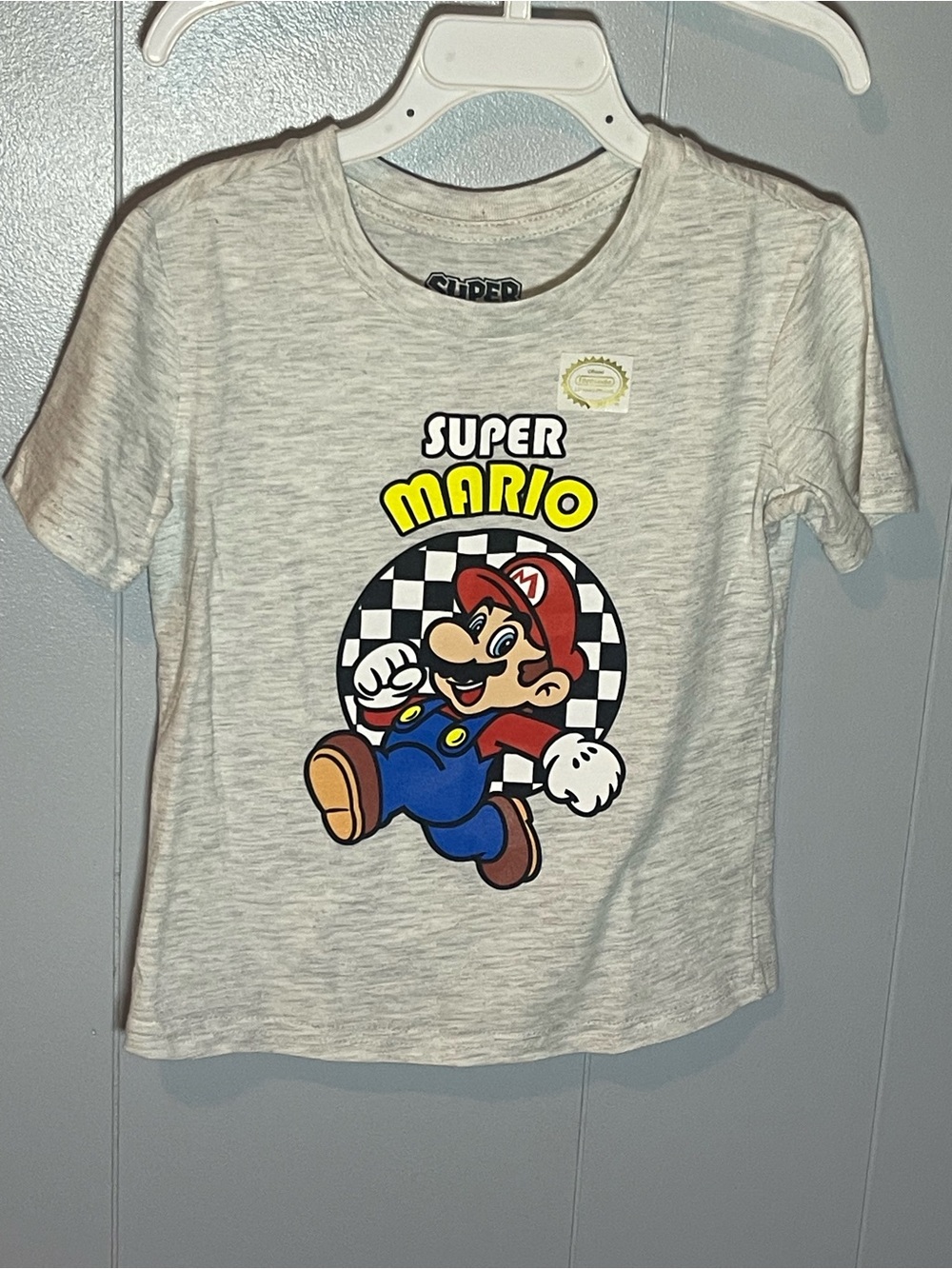 Hybrid Apparel Super Mario Graphic Tee - Light Gray with Red & Blue